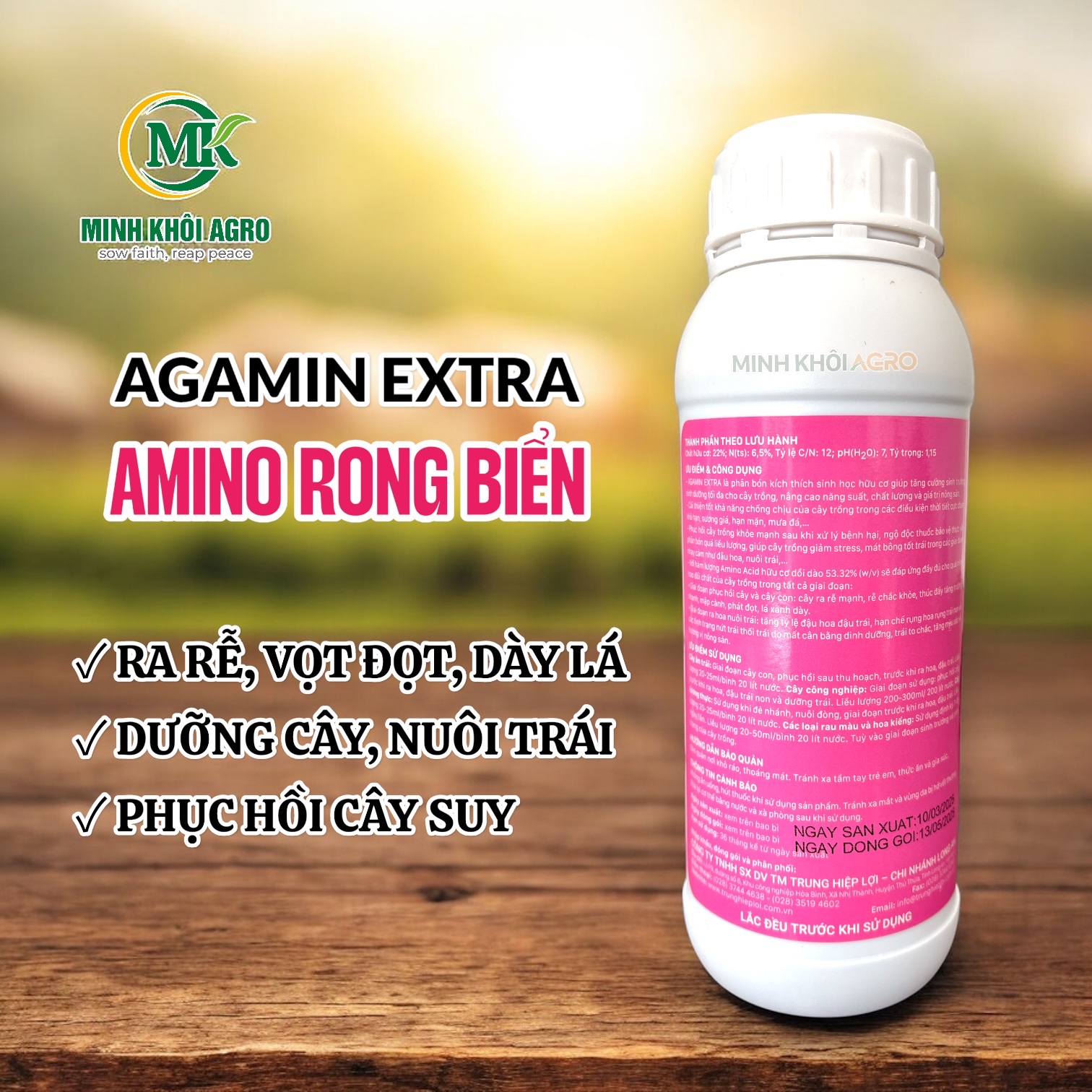Phân bón hữu cơ Agamin Extra | Amino Acid & Rong biển siêu đậm đặc
